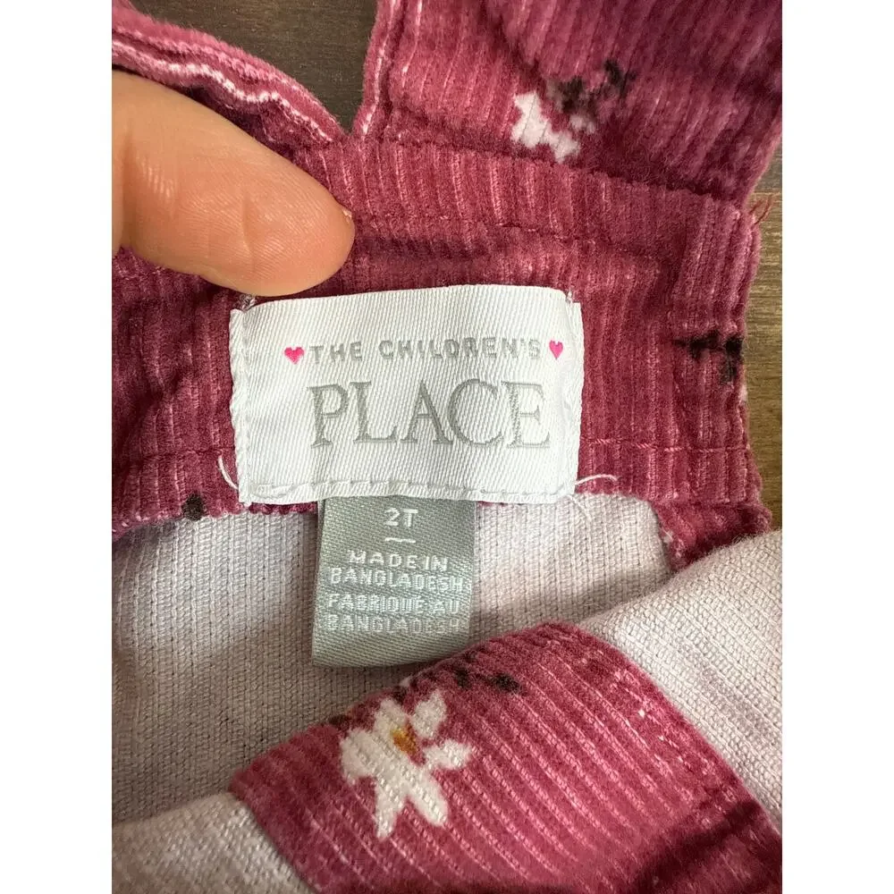 The Childrens Place Mauve Cotton Floral Corduroy Jumper Dress Adjustable Size 2T